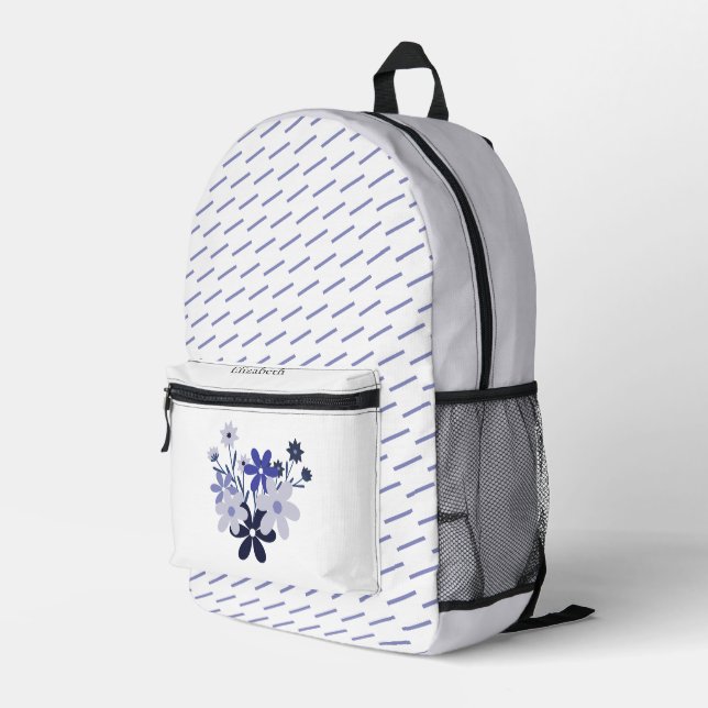 Individuell elegantes, blumenblaues lila violettes bedruckter rucksack (Rückseitige Ecke Rechts)