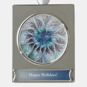 Individuell Geblüht Abstrakte moderne Blume mit Bl Banner-Ornament Silber