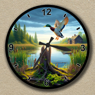 Individuell gestaltbare Mallard über einem ruhigen Runde Wanduhr