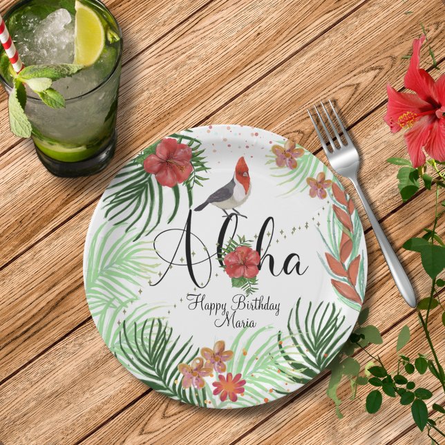 Individuell gestaltete Aloha Tropical Birthday Par Pappteller (Customizable Aloha Tropical Birthday Party Paper Plates )