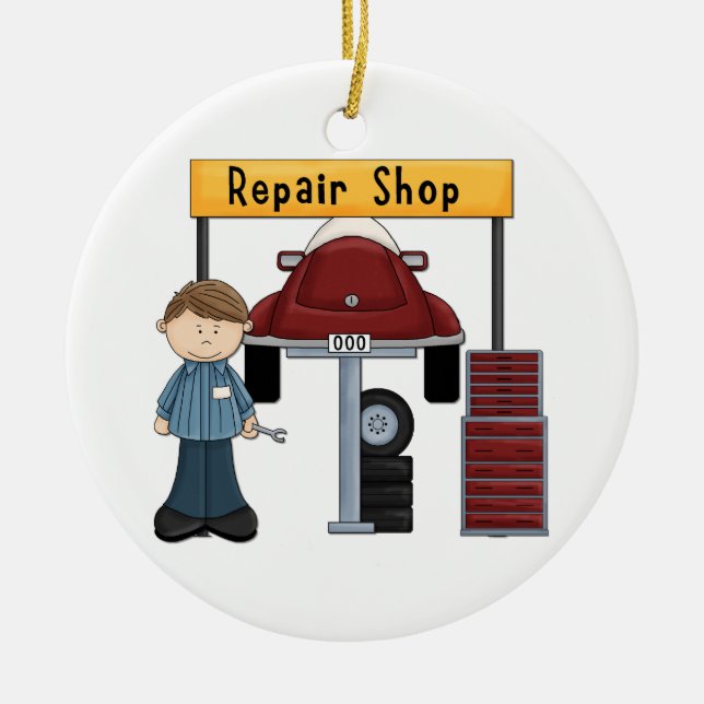 Individuell gestaltete Auto-Reparatur-Shop-T-Shirt Keramik Ornament (Vorne)
