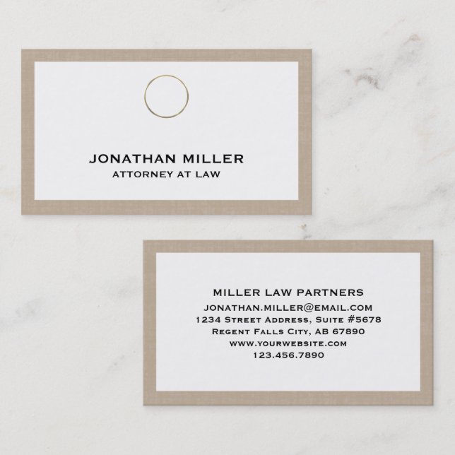 Individuell gestaltete Beige-Linen-Anwaltskarte Visitenkarte (Vorne/Hinten)