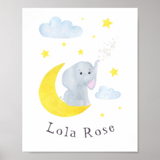 Individuell gestaltete Elephant Moon Stars Kinderz Poster