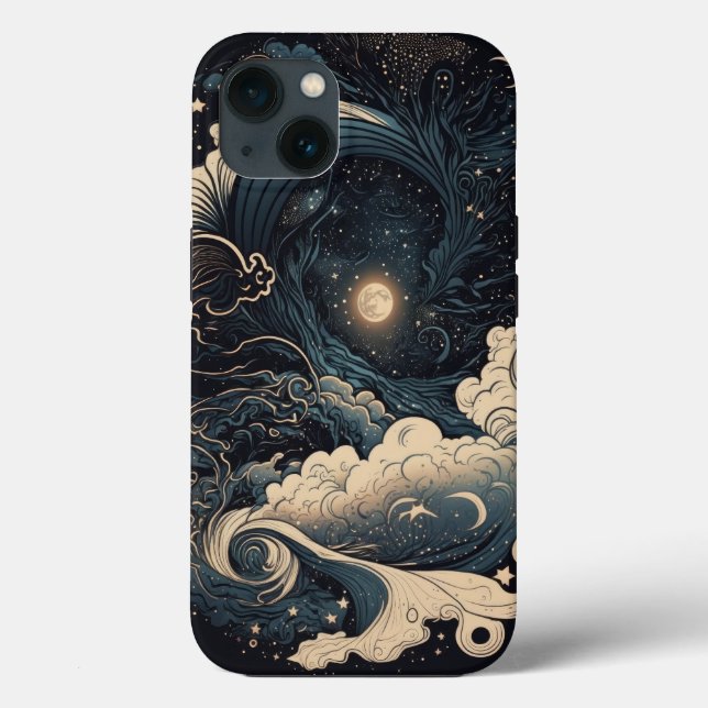 Individuell gestaltete Moonlit Sea Waves Fantasy Case-Mate iPhone Hülle (Rückseite)