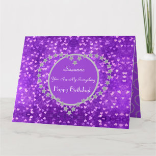 Individuell gestaltete romantische violette Geburt Karte