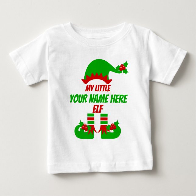 Individuell gestaltete Weihnachtself-Familie - pas Baby T-shirt (Vorderseite)
