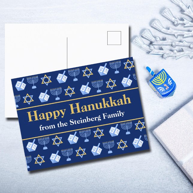 Individuell gestalteter Happy Hanukkah Blue Patter Postkarte (Von Creator hochgeladen)