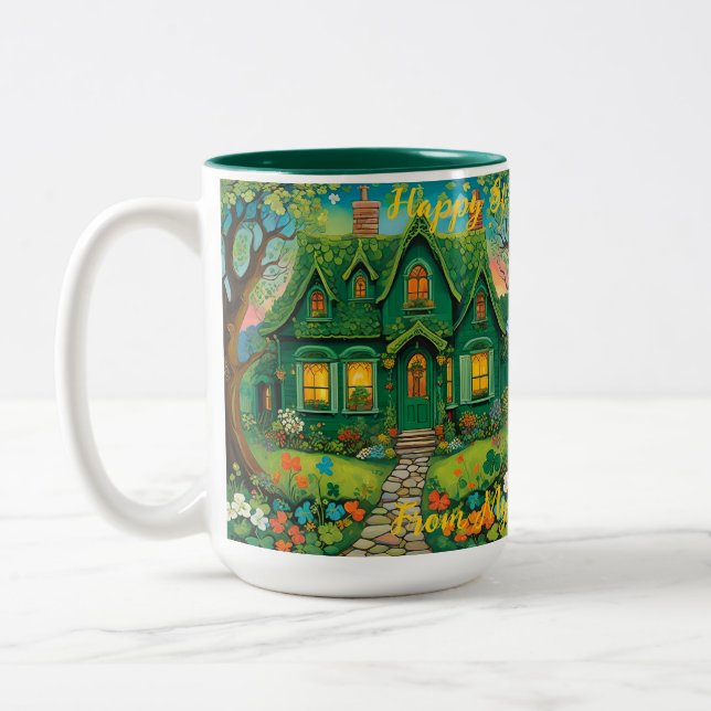 Individuell gestaltetes Bauernhaus St Patrick’s Da Zweifarbige Tasse (Links)