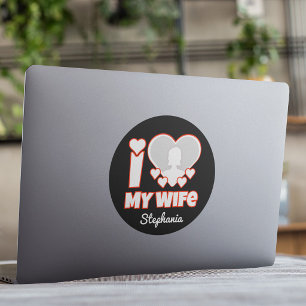 Individuell Ich liebe meine Frau – Name und Foto h Runder Aufkleber