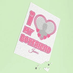 Individuell Ich liebe meinen Freund – Foto & Name Puzzle