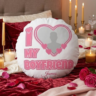 Individuell Ich liebe meinen Freund – Foto & Name  Rundes Kissen