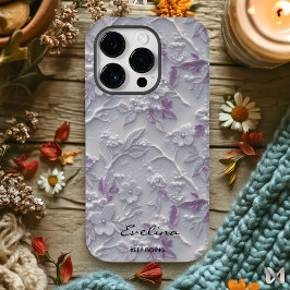 Individuell Lila bestickte Floral und Inspiration Case-Mate iPhone 14 Pro Hülle