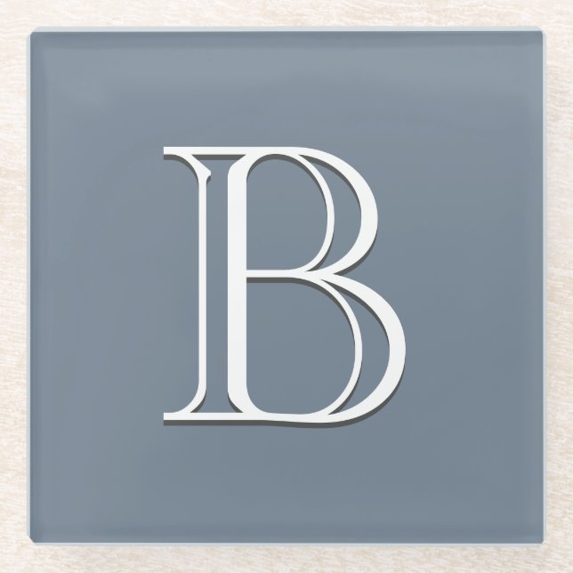 Individuell Mit Monogramm Anfangsmittel Blau und W Glasuntersetzer (Vorderseite)