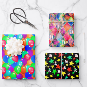 Individuell monogramm erste bunte moderne elegant geschenkpapier set