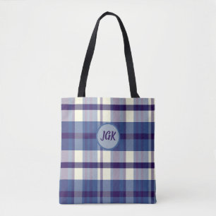 Individuell monogrammierte blaue Karo-Tasche