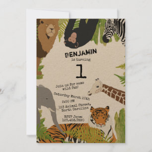 Individuell Niedliche Jungle Animals Safari Geburt Einladung