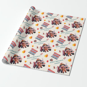 Individuell Niedlicher 3D-Feuerwehrkampfwagen für  Geschenkpapier