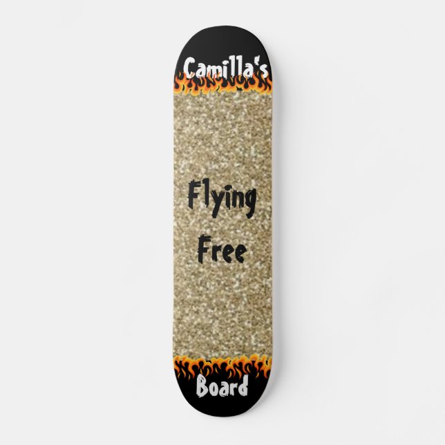 Individuell simuliertes Gold Glitzer Girly Design Skateboard (Vorderseite)