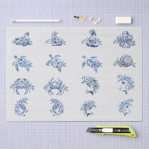Individuell Vintage inspiriertes Blau Weiß Delft Seidenpapier