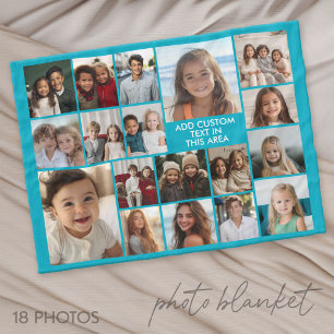 Individuelle 18-Foto-Collage rundum - Aqua Fleecedecke