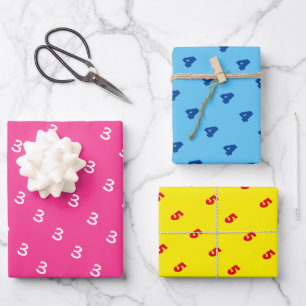 Individuelle Alterszahl farbenfrohe Geburtstagspar Geschenkpapier Set