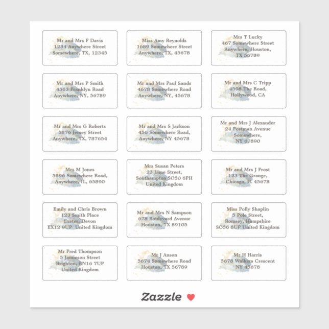 Individuelle Anschrift für den Namen der Hochzeit  Aufkleber (Blatt)