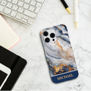 Individuelle blaue Marmor-Hülle mit goldenen Akzen iPhone 16 Pro Max Hülle