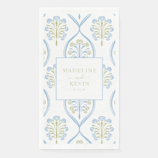 Individuelle blaue und grüne Blumenhochzeit Serviette
