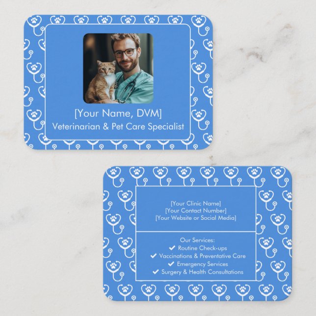 Individuelle Blue Veterinary Business Card Visitenkarte (Vorne/Hinten)
