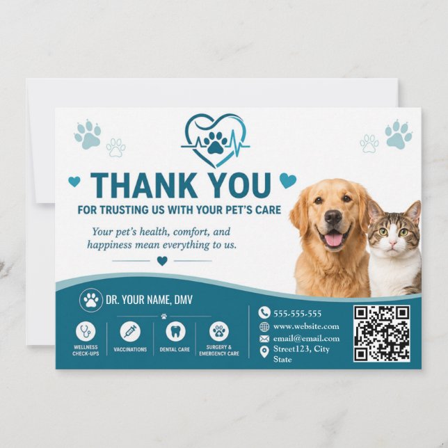 Individuelle Dankeskarten für Tierärzte mit QR-Cod Dankeskarte (Vorderseite)