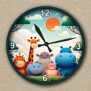 Individuelle Dschungelfreunde-Uhr für Kinderzimmer Runde Wanduhr