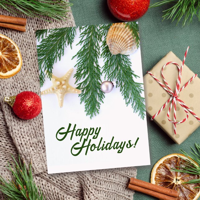 Individuelle Evergreen/Muscheln-Urlaubskarte Feiertagskarte (Von Creator hochgeladen)