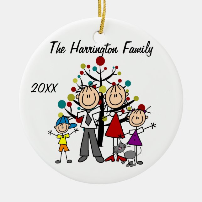 Individuelle Familieneltern, Mädchen, Junge, Katze Keramikornament (Vorne)