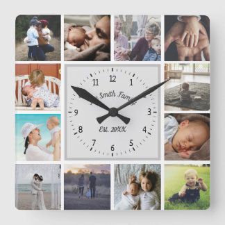 Individuelle Foto-Collage für Erinnerungen der Fam Quadratische Wanduhr