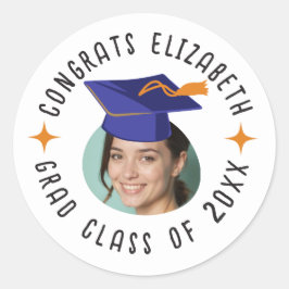 Individuelle Foto Text Graduation Cap Celebration Runder Aufkleber