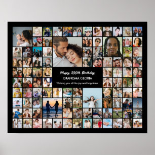 Individuelle Fotocollage 100 Bilder 100. Geburtsta Poster