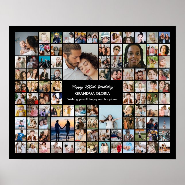 Individuelle Fotocollage 100 Bilder 100. Geburtsta Poster (Vorne)