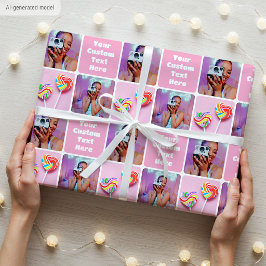 Individuelle Fotocollage Moderne Retro Rosa Trendi Geschenkpapier