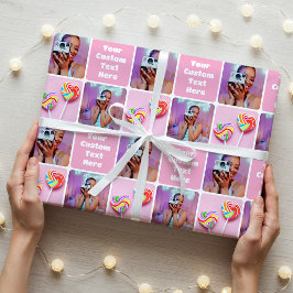Individuelle Fotocollage Moderne Retro Rosa Trendi Geschenkpapier
