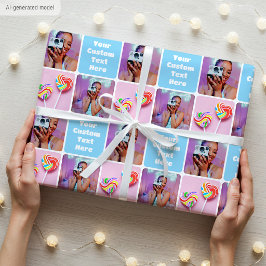 Individuelle Fotocollage Modernes Retro Blaues Mus Geschenkpapier