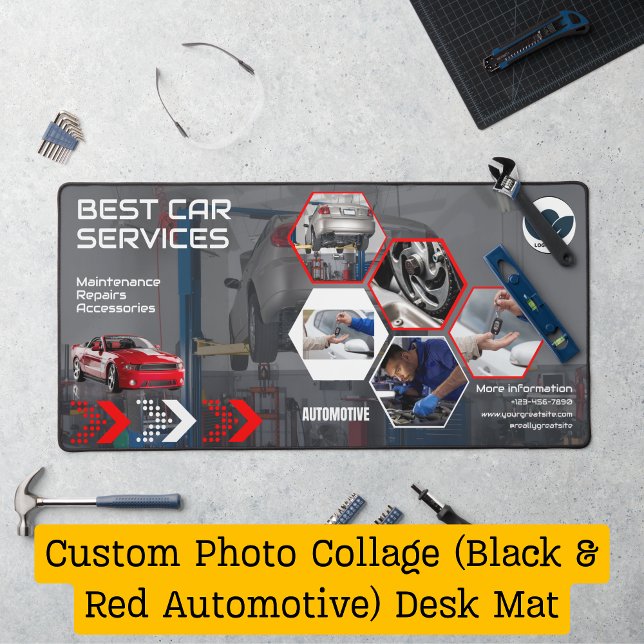 Individuelle FotoCollage (Schwarz & Rot Automotive Schreibtischunterlage (Custom Photo Collage (Black & Red Automotive) Desk Mat)