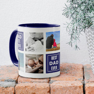 Individuelle Fotocollage und Dad-Textquadrate Zweifarbige Tasse