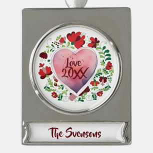 Individuelle Gestaltung der Weihnachtsfamilie Banner-Ornament Silber