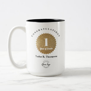 Individuelle Gold-Siegel 1-Jahres-Mitarbeiterdiens Zweifarbige Tasse