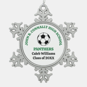 Individuelle grüne Fußballmannschaft der High Scho Schneeflocken Zinn-Ornament
