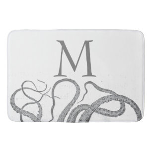 Individuelle initiale Monogramm nautischer Oktopus Badematte