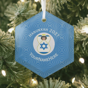 Individuelle israelische Engels-Hanukkah-Flagge  Ornament Aus Glas