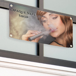 Individuelle junge Frau, die Vape-Geschäfts-Akzent Banner