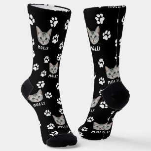 Individuelle Katzen-Foto & Name Schwarz Socken