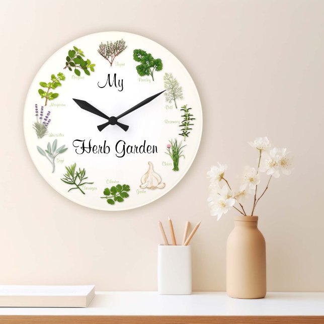 Individuelle Kräutergartenuhr Große Wanduhr (Customize Your Herb Garden Clock. Thyme for Herb Gardens! )